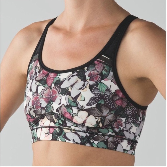 Lululemon Sweaty Or Not II Sports Bra in Butterfly Angel Wing Multi/Black - Picture 2 of 8